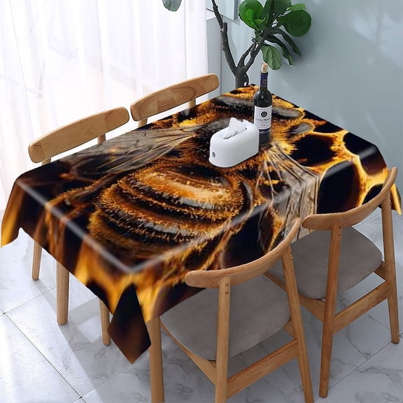 RKSupls Bee Honeycomb Closeup Rectangle Dining Tablecloth, Washable Wipeable Stain & Wrinkle Resistant Polyester Tablecloth for Kitchen Picnic Party
