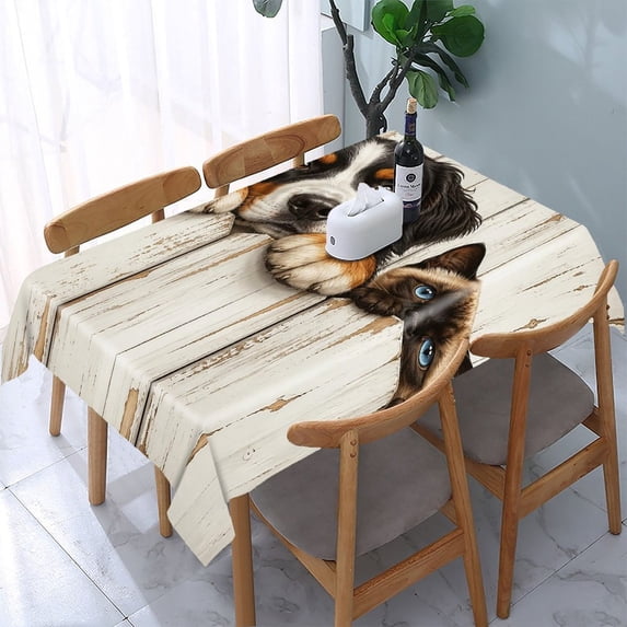 Wrinkle Part RKSupls Bernese Siamese Cat Fence Peek Rectangle Dining Tablecloth ...