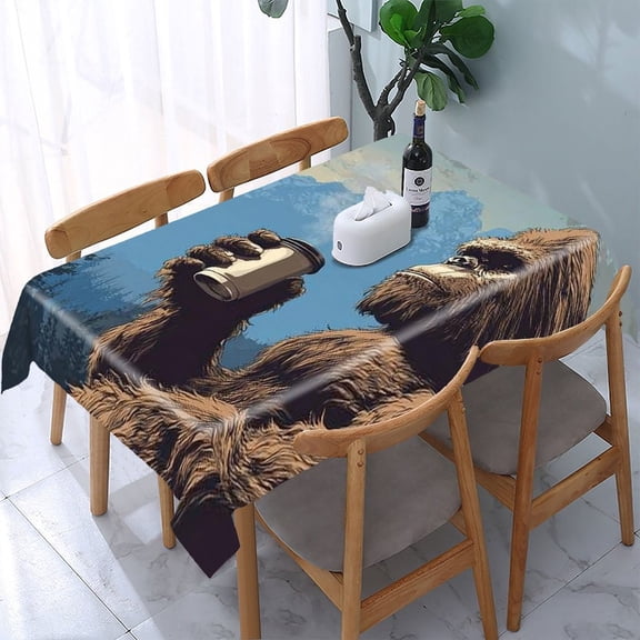 RKSupls Bigfoot Coffee Mountains Rectangle Dining Tablecloth, Washable Wipeable Stain & Wrinkle Resistant Polyester Tablecloth for Kitchen Picnic Party