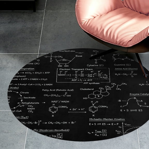 RKSupls Biology Chemistry Formulas Chalkboard   Round Flannel Floor Mat, Soft Non-Slip Washable Rug  suitable for Living Room Bedroom Nursery, Decorative Floor Rug