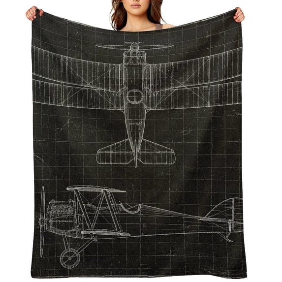 RKSupls Biplane Blueprint Technical Soft Flannel Throw Blanket ...