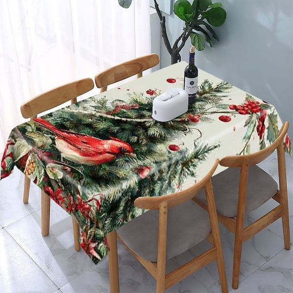 RKSupls Bird Christmas Rectangle Dining Tablecloth, Washable Wipeable Stain & Wrinkle Resistant Polyester Tablecloth for Kitchen Picnic Party