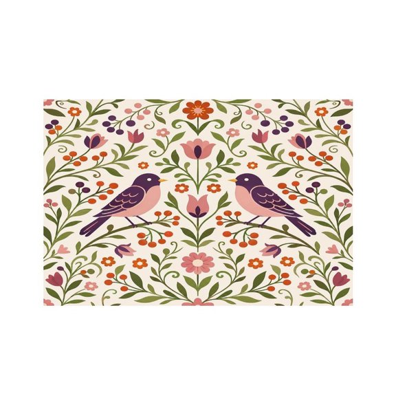 RKSupls Bird Flower Chintz Pattern Linen Placemats 30x45cm Straight Edge Stain Resistant Washable Non-Slip Table Mats Table for Kitchen Dining Room Home