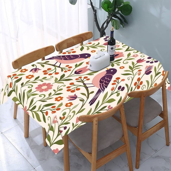 RKSupls Bird Flower Chintz Pattern Rectangle Dining Tablecloth, Washable Wipeable Stain & Wrinkle Resistant Polyester Tablecloth for Kitchen Picnic Party