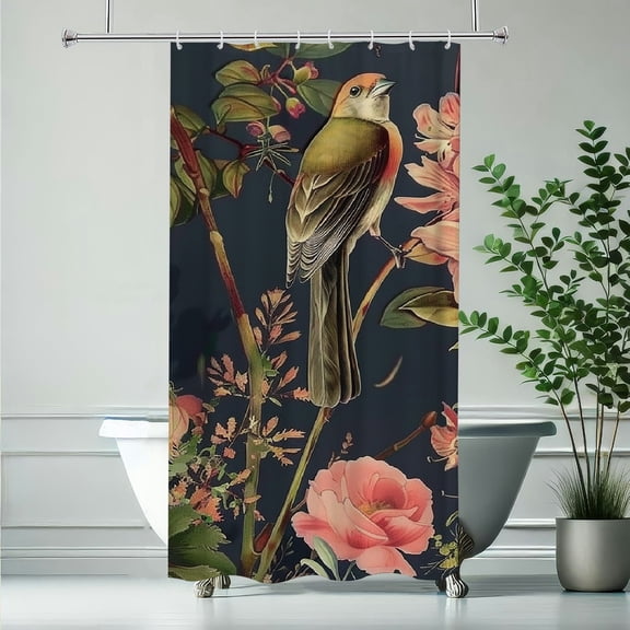 RKSupls Bird Flowers Branch Botanical  Polyester Shower Curtain with Hooks for Chic Elegant Waterproof Shower Curtain Home Bathtub Bathroom Decor Washable