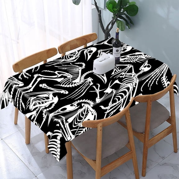 RKSupls Bird Skeleton Pattern Rectangle Dining Tablecloth, Washable Wipeable Stain & Wrinkle Resistant Polyester Tablecloth for Kitchen Picnic Party