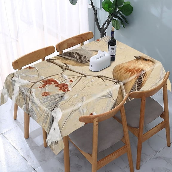 RKSupls Birds Winter Berries Rectangle Dining Tablecloth, Washable Wipeable Stain & Wrinkle Resistant Polyester Tablecloth for Kitchen Picnic Party