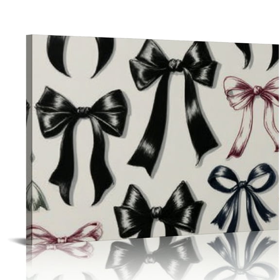 RKSupls Black Bow Pattern Vintage Canvas Wall Art, Canvas Prints Wall Art for Living Room Bedroom Entryway Office, Art Print Painting for Home Decor