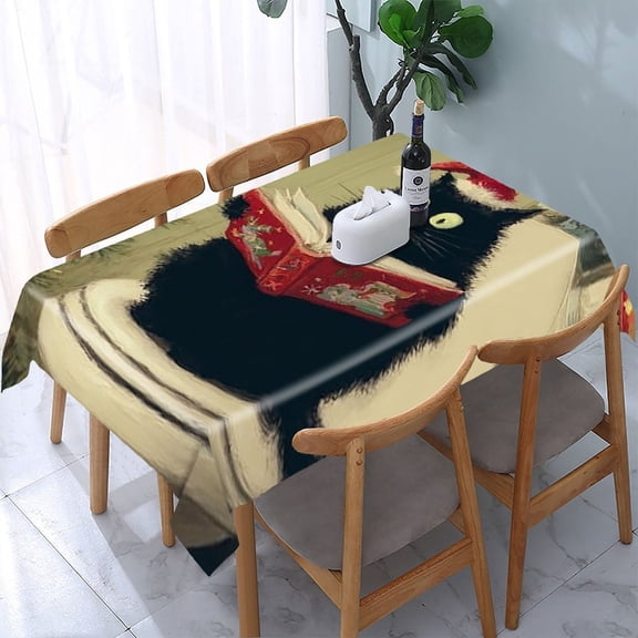 RKSupls Black Cat Christmas Toilet Rectangle Dining Tablecloth, Washable Wipeable Stain & Wrinkle Resistant Polyester Tablecloth for Kitchen Picnic Party