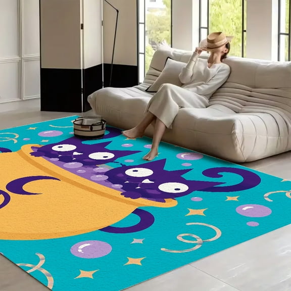 RKSupls Black Cats Cauldron Bubble Soft Fluffy Velvet Area Rug for Living Room Bedroom, Non-Slip Washable Carpet, Modern Minimalist Home Decor Floor Mat