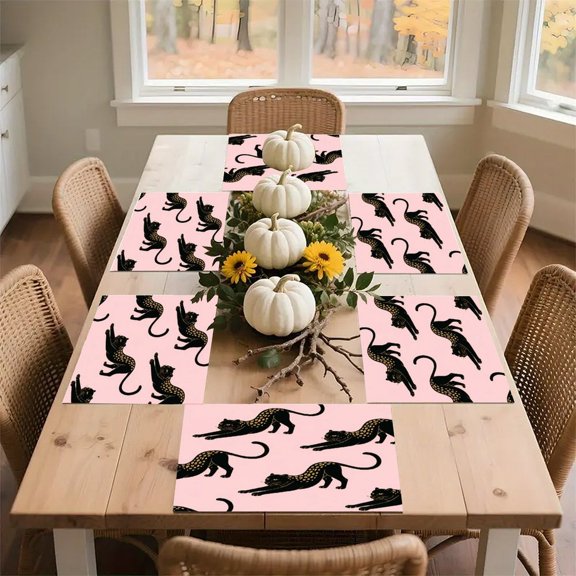 RKSupls Black Panther Pattern Repeat Linen Placemats 30x45cm Straight Edge Stain Resistant Washable Non-Slip Table Mats Table for Kitchen Dining Room Home