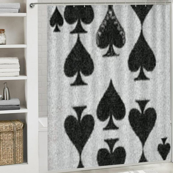 RKSupls Black Playing Card Shower Curtain, Valentine's Day Waterproof Shower Curtain with Hooks for Home Bathtub Bathroom Decor Washable Curtains,198x180cm