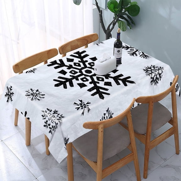 RKSupls Black Snowflake White Rectangle Dining Tablecloth, Washable Wipeable Stain & Wrinkle Resistant Polyester Tablecloth for Kitchen Picnic Party