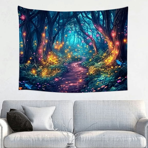 RKSupls Blacklight Fantasy Forest Tapestry - Neon Glow Psychedelic Plant & Tree Wall Hanging, Misty Jungle Backdrop for Parties and Events, Polyester 40x30in
