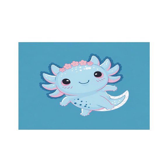 RKSupls Blue Axolotl Flower Crown Linen Placemats 30x45cm Straight Edge Stain Resistant Washable Non-Slip Table Mats Table for Kitchen Dining Room Home