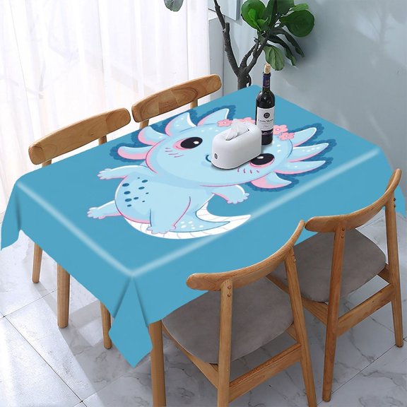 RKSupls Blue Axolotl Flower Crown Rectangle Dining Tablecloth, Washable Wipeable Stain & Wrinkle Resistant Polyester Tablecloth for Kitchen Picnic Party