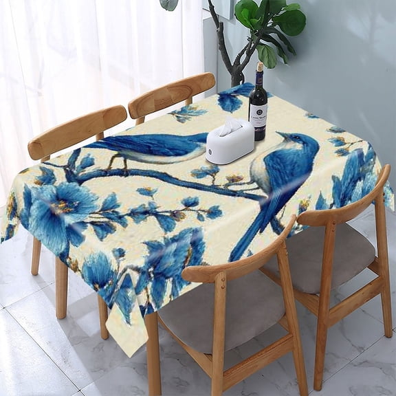 RKSupls Blue Birds Branches Rectangle Dining Tablecloth, Washable Wipeable Stain & Wrinkle Resistant Polyester Tablecloth for Kitchen Picnic Party