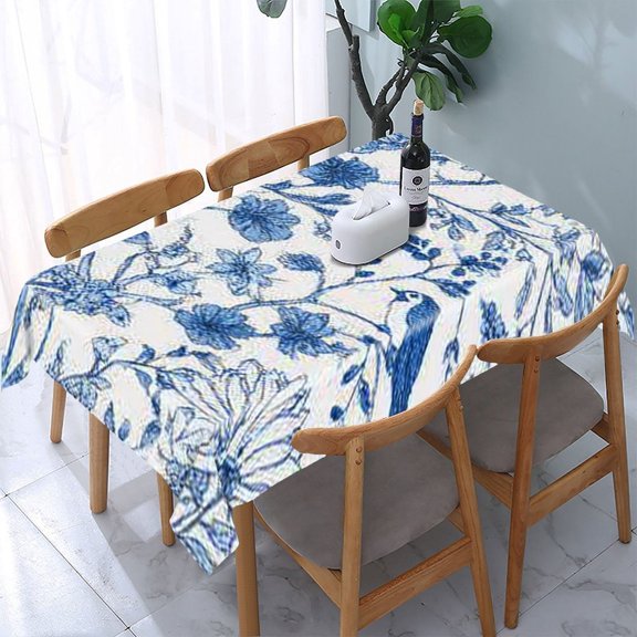 RKSupls Blue Bows Pattern Rectangle Dining Tablecloth, Washable Wipeable Stain & Wrinkle Resistant Polyester Tablecloth for Kitchen Picnic Party