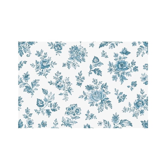 RKSupls Blue Chintz Floral Pattern Linen Placemats 30x45cm Straight Edge Stain Resistant Washable Non-Slip Table Mats Table for Kitchen Dining Room Home