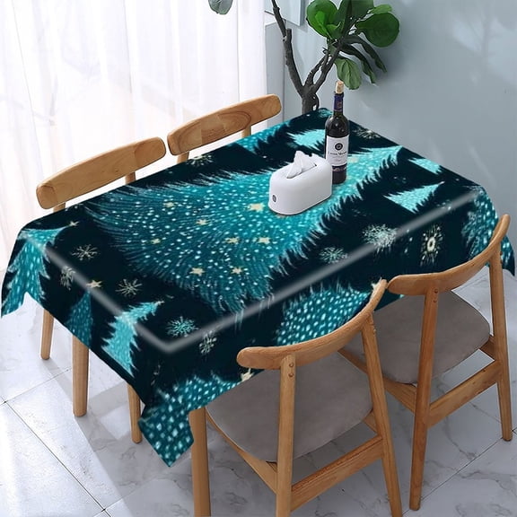 RKSupls Blue Christmas Trees Rectangle Dining Tablecloth, Washable Wipeable Stain & Wrinkle Resistant Polyester Tablecloth for Kitchen Picnic Party