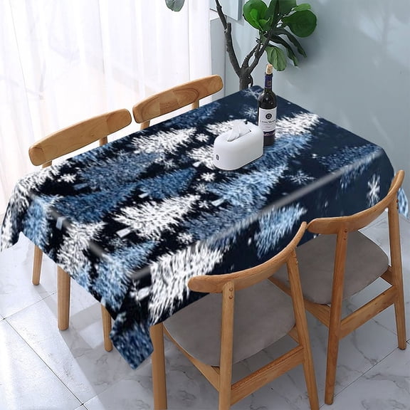 RKSupls Blue Christmas Trees Snowflakes Rectangle Dining Tablecloth, Washable Wipeable Stain & Wrinkle Resistant Polyester Tablecloth for Kitchen Picnic Party