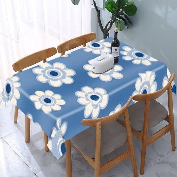 RKSupls Blue Daisies Pattern Rectangle Dining Tablecloth, Washable Wipeable Stain & Wrinkle Resistant Polyester Tablecloth for Kitchen Picnic Party