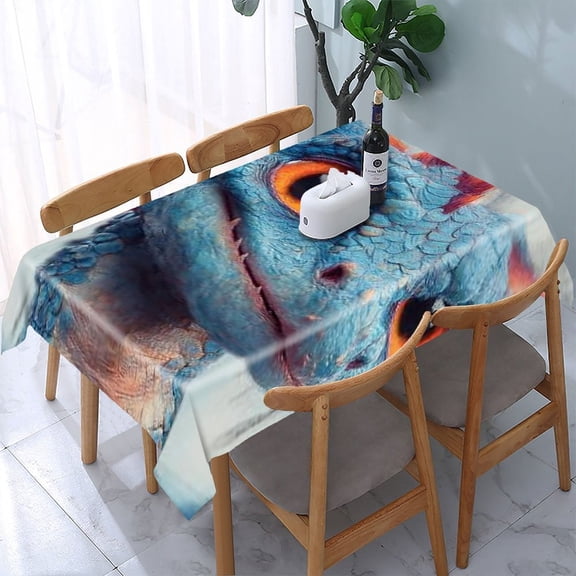 RKSupls Blue Dragon Cute Rectangle Dining Tablecloth, Washable Wipeable Stain & Wrinkle Resistant Polyester Tablecloth for Kitchen Picnic Party