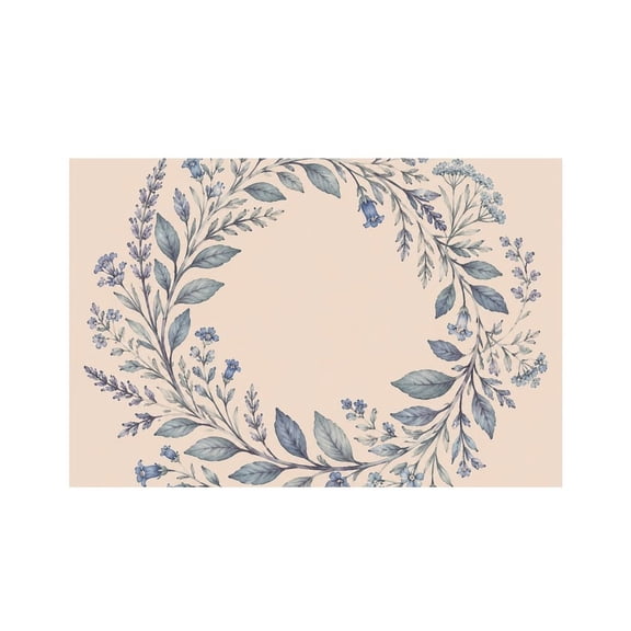 RKSupls Blue Floral Wreath Linen Placemats 30x45cm Straight Edge Stain Resistant Washable Non-Slip Table Mats Table for Kitchen Dining Room Home