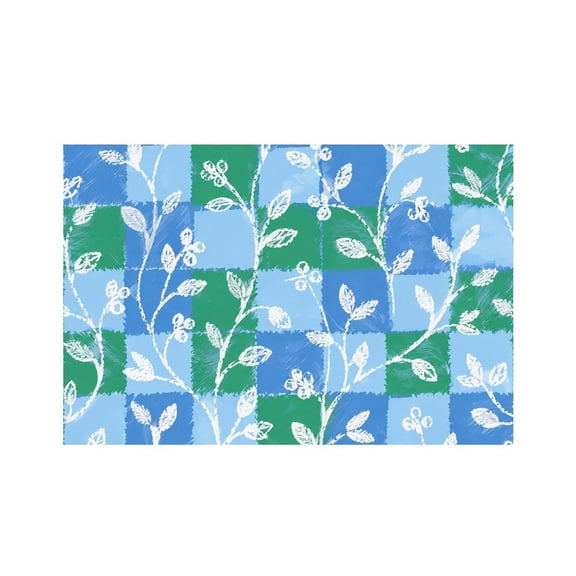 RKSupls Blue Green Checkered Vine Pattern Linen Placemats 30x45cm Straight Edge Stain Resistant Washable Non-Slip Table Mats Table for Kitchen Dining Room Home