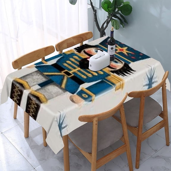 RKSupls Blue Nutcracker Pattern Rectangle Dining Tablecloth, Washable Wipeable Stain & Wrinkle Resistant Polyester Tablecloth for Kitchen Picnic Party