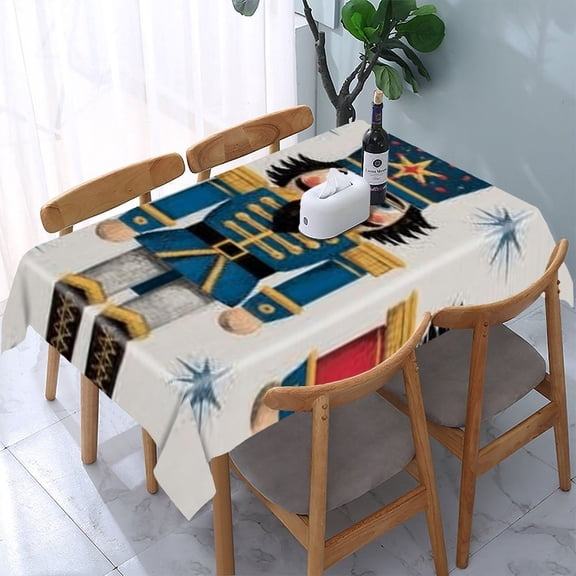 RKSupls Blue Nutcracker Pattern Rectangle Dining Tablecloth, Washable Wipeable Stain & Wrinkle Resistant Polyester Tablecloth for Kitchen Picnic Party