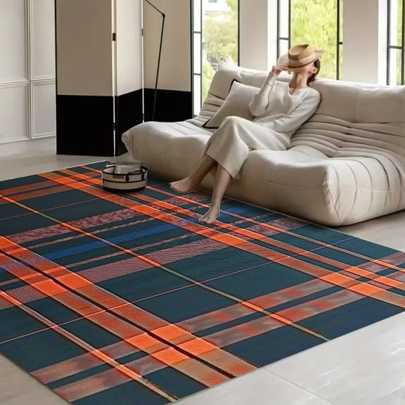 RKSupls Blue Plaid Armstrong Tartan Green Royal  Soft Fluffy Velvet Area Rug   for Living Room Bedroom, Non-Slip Washable Carpet, Modern Minimalist Home Decor Floor Mat