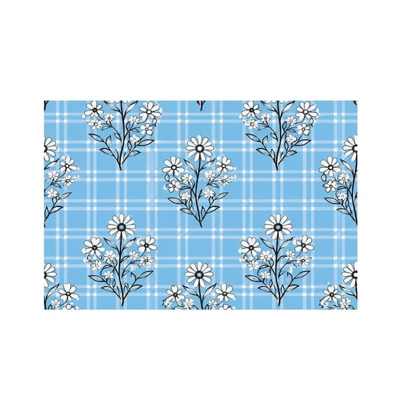 RKSupls Blue Plaid Daisy Pattern Linen Placemats 30x45cm Straight Edge Stain Resistant Washable Non-Slip Table Mats Table for Kitchen Dining Room Home