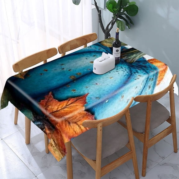 RKSupls Blue Pumpkin Autumn Rectangle Dining Tablecloth, Washable Wipeable Stain & Wrinkle Resistant Polyester Tablecloth for Kitchen Picnic Party