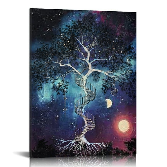 RKSupls Blue Purple Space Galaxy Tree Canvas Wall Art, Canvas Prints Wall Art for Living Room Bedroom Entryway Office, Art Print Painting for New Year Home Decorations,12x16in