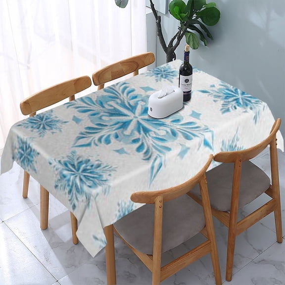 RKSupls Blue Snowflakes Pattern Rectangle Dining Tablecloth, Washable Wipeable Stain & Wrinkle Resistant Polyester Tablecloth for Kitchen Picnic Party