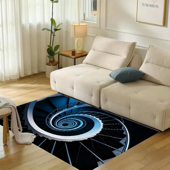 RKSupls Blue Spiral Staircase Infinity Soft Flannel Area Rug 71x47 Inch Non-Slip Floor Mat for Living Room Bedroom, Warm Fuzzy Carpet for Winter Holiday Decor