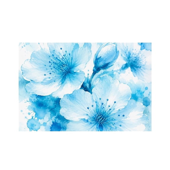 RKSupls Blue Watercolor Cherry Blossoms Linen Placemats 30x45cm Straight Edge Stain Resistant Washable Non-Slip Table Mats Table for Kitchen Dining Room Home