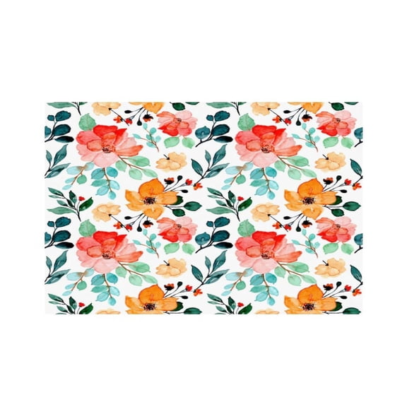 RKSupls Blue Watercolor Flower Pattern Linen Placemats 30x45cm Straight Edge Stain Resistant Washable Non-Slip Table Mats Table for Kitchen Dining Room Home