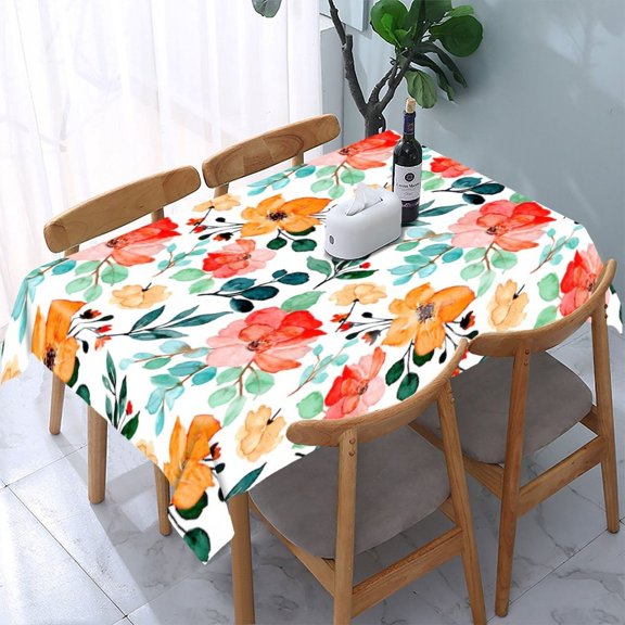 RKSupls Blue Watercolor Flower Pattern Rectangle Dining Tablecloth, Washable Wipeable Stain & Wrinkle Resistant Polyester Tablecloth for Kitchen Picnic Party