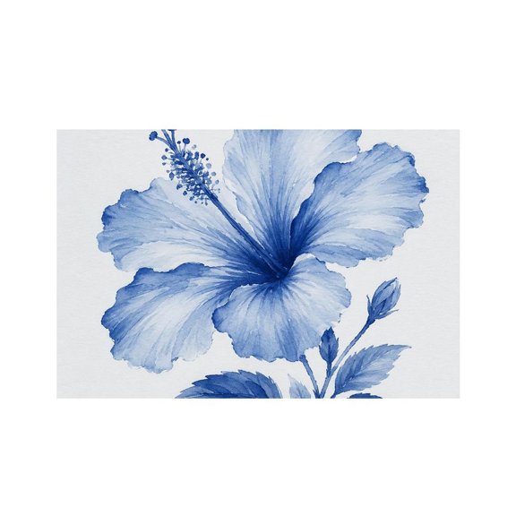 RKSupls Blue Watercolor Hibiscus Flower Linen Placemats 30x45cm Straight Edge Stain Resistant Washable Non-Slip Table Mats Table for Kitchen Dining Room Home