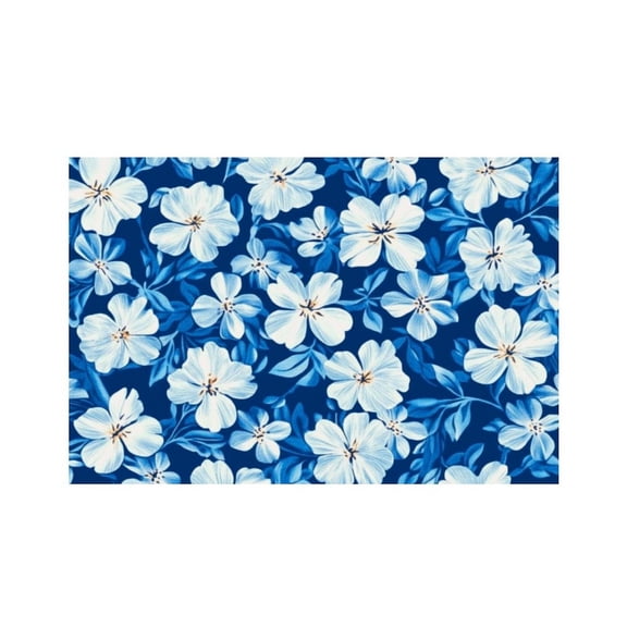 RKSupls Blue White Flower Pattern Linen Placemats 30x45cm Straight Edge Stain Resistant Washable Non-Slip Table Mats Table for Kitchen Dining Room Home
