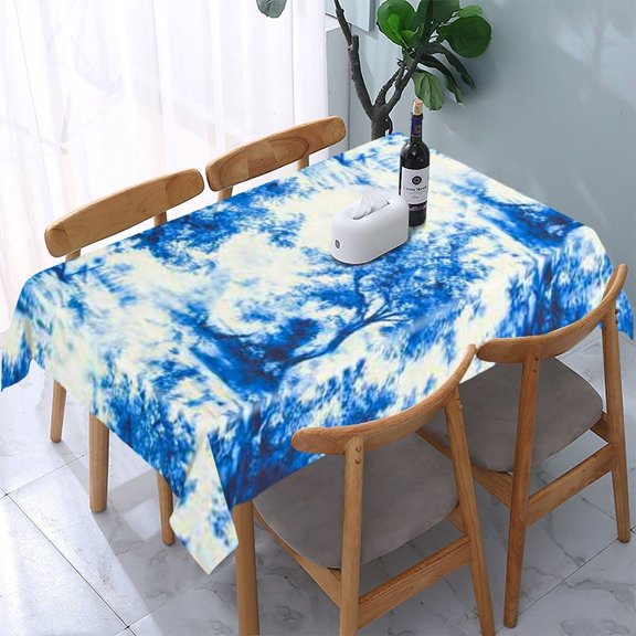 RKSupls Blue White Landscape Rectangle Dining Tablecloth, Washable Wipeable Stain & Wrinkle Resistant Polyester Tablecloth for Kitchen Picnic Party