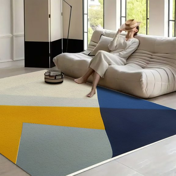 RKSupls Blue Yellow Arrow Geometric Soft Fluffy Velvet Area Rug for Living Room Bedroom, Non-Slip Washable Carpet, Modern Minimalist Home Decor Floor Mat