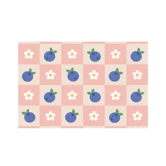 RKSupls Blueberry Flower Checkered Linen Placemats 30x45cm Straight Edge Stain Resistant Washable Non-Slip Table Mats Table for Kitchen Dining Room Home