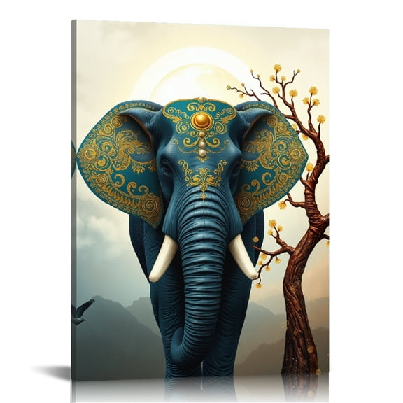 RKSupls Bohemian Decorative Elephant Canvas Wall Art, Canvas Prints Wall Art for Living Room Bedroom Entryway Office, Art Print Painting for Home Decor