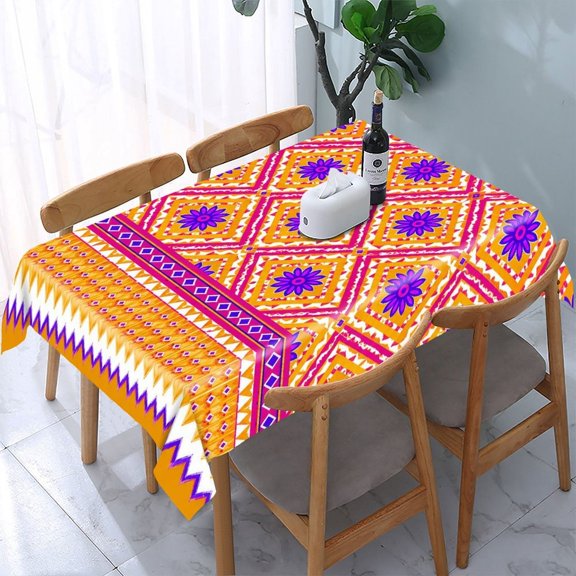 RKSupls Bohemian Diamond Flower Pattern Rectangle Dining Tablecloth, Washable Wipeable Stain & Wrinkle Resistant Polyester Tablecloth for Kitchen Picnic Party