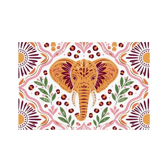 RKSupls Boho Elephant Floral Pattern Linen Placemats 30x45cm Straight Edge Stain Resistant Washable Non-Slip Table Mats Table for Kitchen Dining Room Home