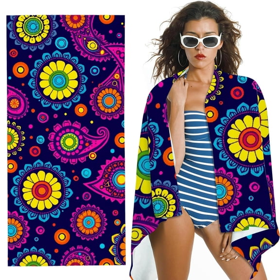 RKSupls Boho Paisley Mandala Microfiber Beach Towel, Extra Large Quick Dry Lightweight Towel for Travel Swimming Camping, Soft Super Absorbent- 30x60 in