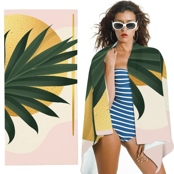 RKSupls Boho Palm Leaf Microfiber Beach Towel, Extra Large Quick Dry Lightweight Towel for Travel Swimming Camping, Soft Super Absorbent- 30x60 in